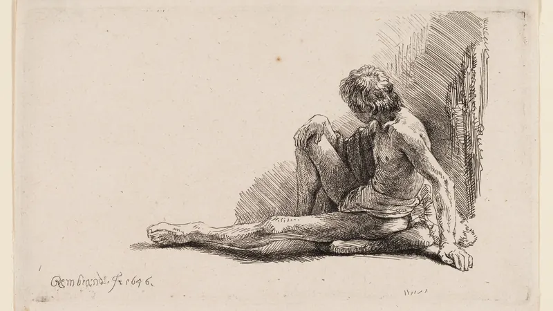 Nude Man Seated on the Ground with One Leg Extended by Rembrandt van Rijn