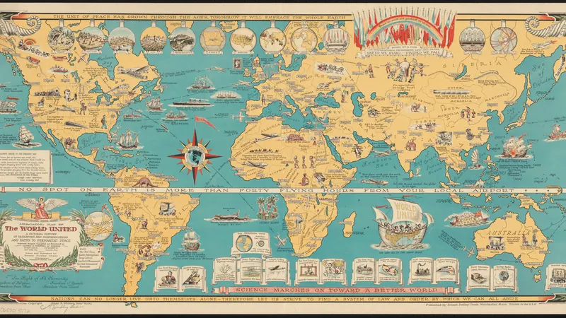 Mercator map of the world united - a pictorial history of transport and communications and paths to permanent peace by Chase, Ernest Dudley, 1878-