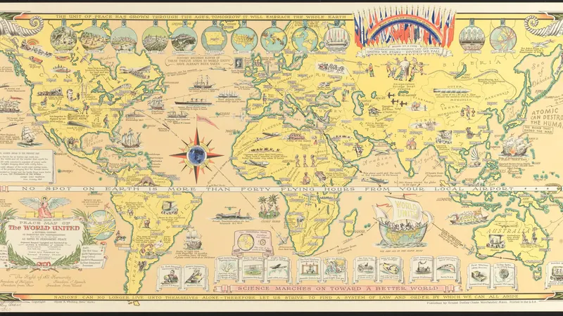 Peace map of the world united - a pictorial history of transportation and communications from Jonah to the jet plane as paths to permanent peace by Chase, Ernest Dudley, 1878-
