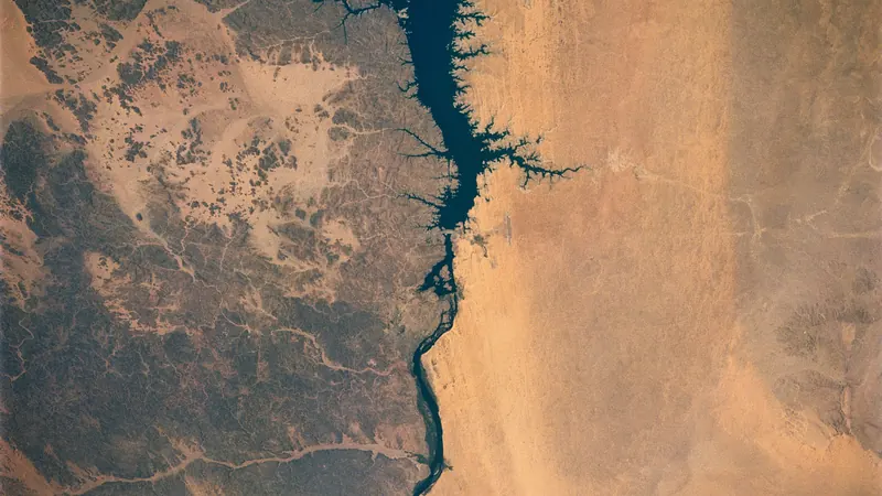 Nile River, Lake Nasser, Aswan Dam, Egypt by NASA JSC