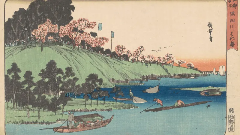 Cherry Blossoms in Full Bloom Along the Sumida River [Sumida-gawa hana-zakari] by Andō Hiroshige