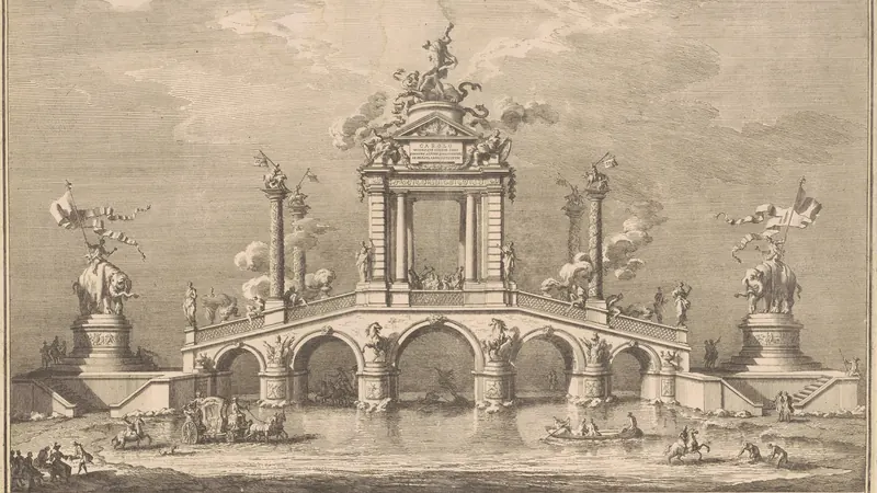 The Prima Macchina for the Chinea of 1755: A Triumphal Bridge with Antiquities from Herculaneum by Giuseppe Vasi, after Paolo Posi