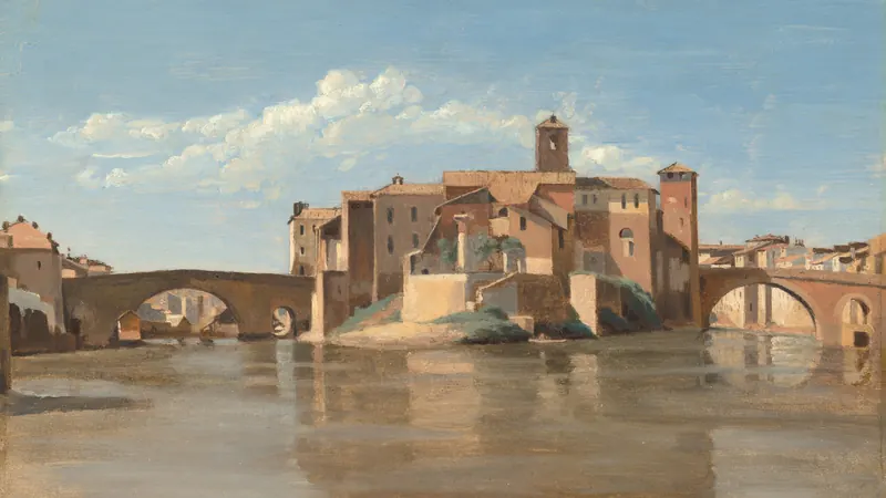 The Island and Bridge of San Bartolomeo, Rome by Jean-Baptiste-Camille Corot