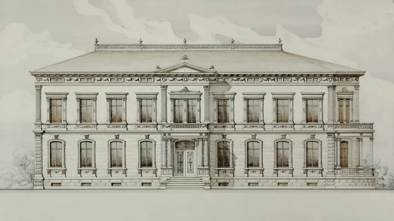 A drawing of a large white building with many windows by Art Institute of Chicago