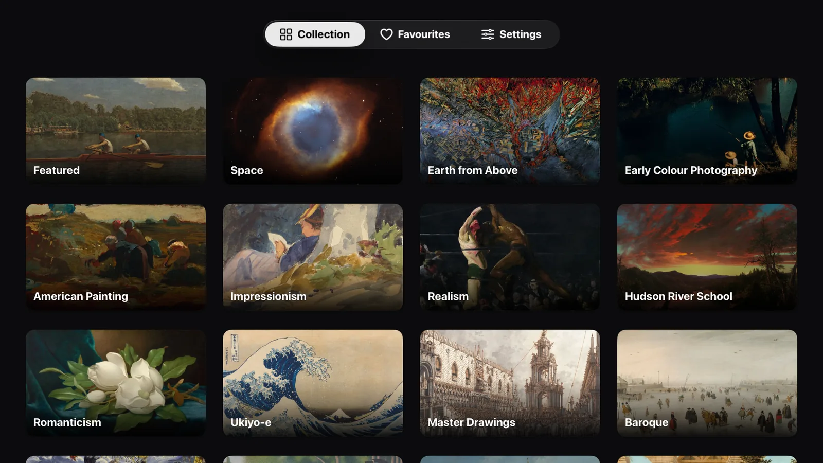 The collection, one tile for each gallery