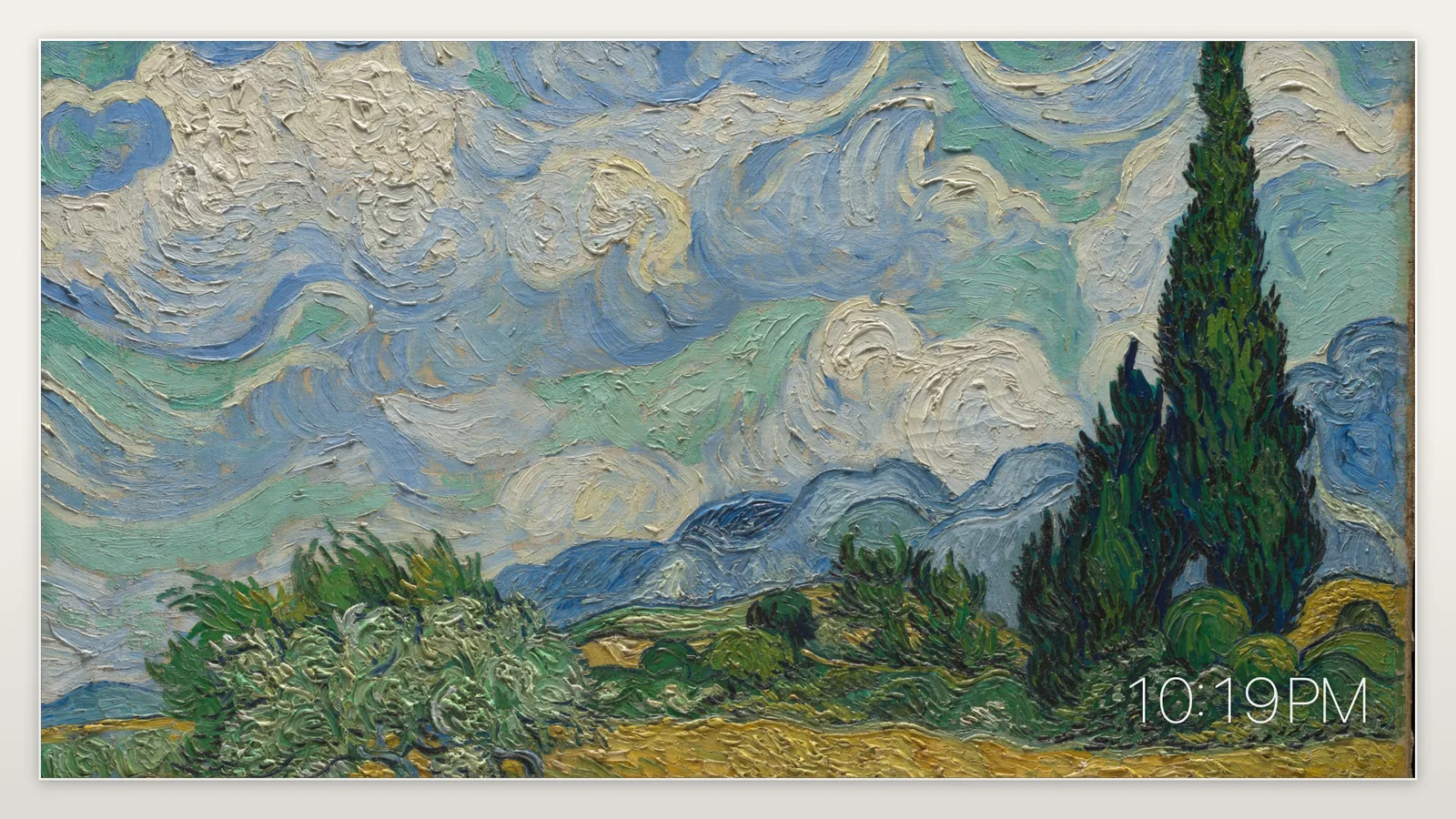 Wheat Field with Cypresses, behind a light mat
